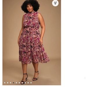 Lulu’s In My Dreams Dress Mauve Floral Print Midi XL NWT